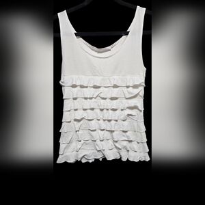 Promod White Layered Ruffle Tank Top